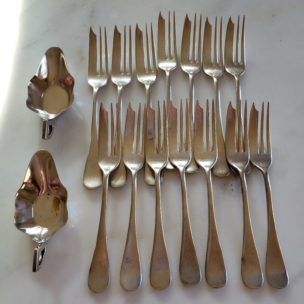 W.A. Rogers silver plated forks + nuts trays